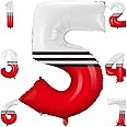 Hollowfly 40 Inch Cartoon Red and White Large Number 5 Balloon 40 Inch Anime Cartoon Ball Party Birthday Decorations Supplies Black Red and white Theme Number Balloons for 5th Birthday
