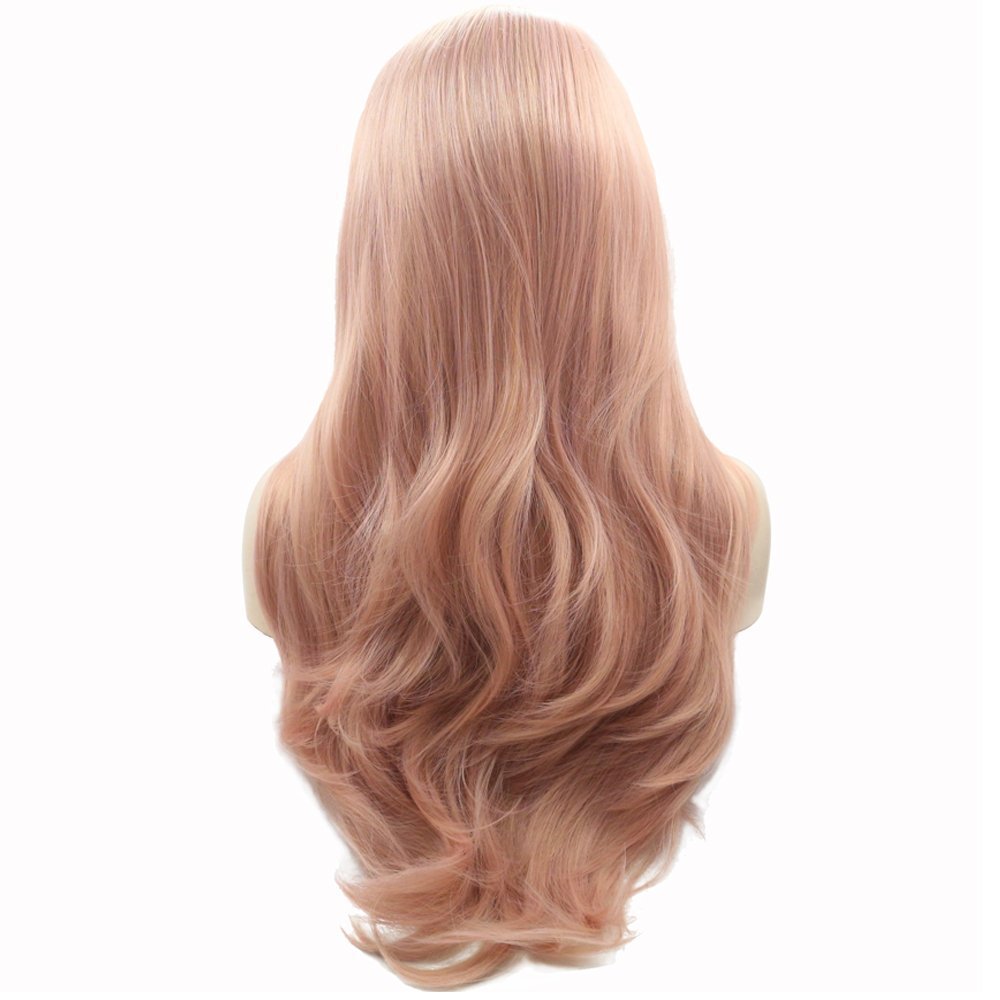 eNilecor Pink Lace Front Wigs,Long Curly Synthetic Wig Lace Wig Hair Replacement Wigs for Women 22 Inches with Wig Cap and Comb (Pink)