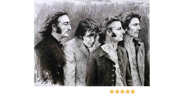 Amazon Com The Beatles John Lennon Paul Mccartney Ringo Starr And George Harrison Sketch Portrait Charcoal Graphite Pencil Drawing Poster 11 X 14 Print Wu036 Office Products Everything Else