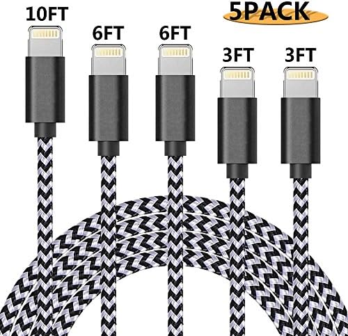Royu iPhone cable, 5Pack 3FT 6FT 10FT Lightning Cable Syncing and Charging Cable Cord for iPhone X, 8, 8 Plus, 7, 7 Plus, 6s, 6s Plus, 6, 6 Plus, SE, 5s, 5c, 5, iPad mini, iPad Air, iPad Pro, iPod