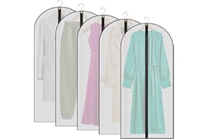 5PCS Garment Bags,ewinever Garment Covers PEVA Translucent Clothes Covers with Zip Moth Proof Suit Protector Bags Waterproof 