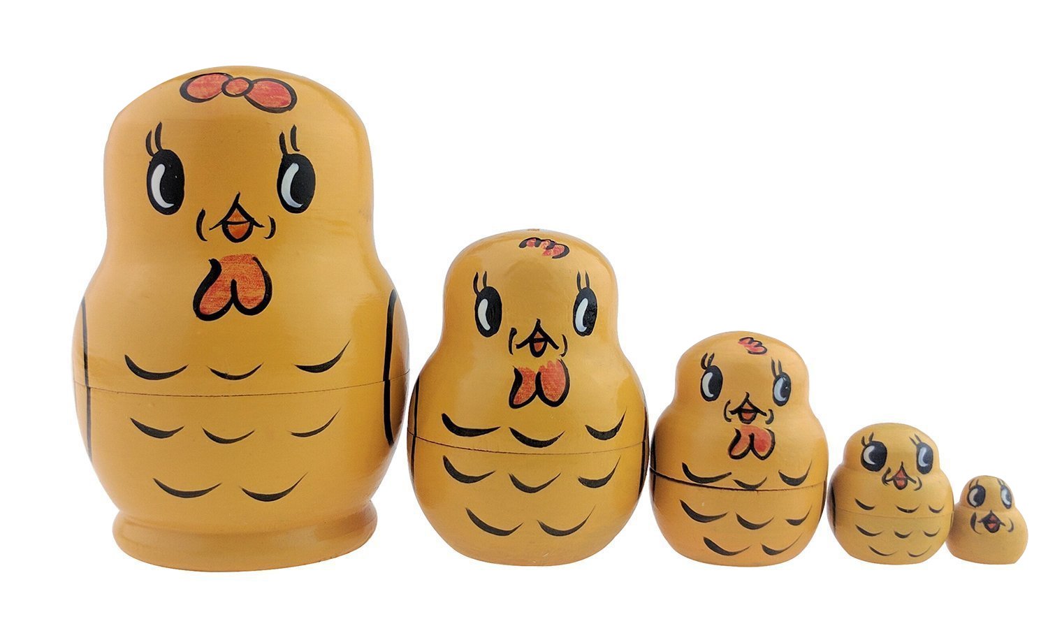 Winterworm Cute Lovely Animal Mini Yellow Chicken Handmade Wooden Russian Nesting Dolls Matryoshka Dolls Set 5 Pieces for Kids Toy Birthday Kids Room Decoration