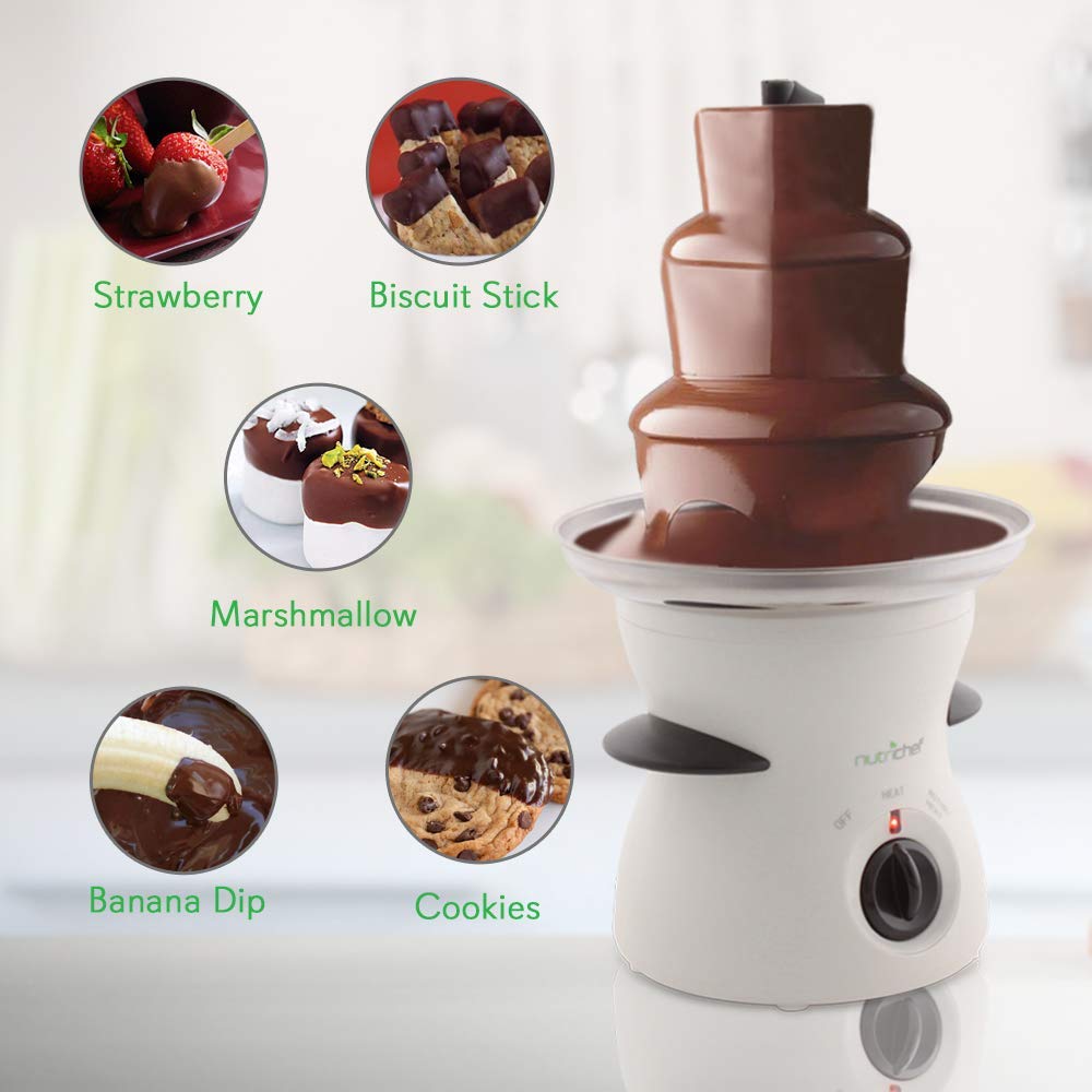 Nutrichef 3 Tier Chocolate Fondue Fountain - Electric Stainless Chocolate Dipping Warmer Machine - Warm & Melt Chocolate, Butter & Cheese - Great for Parties, Events & Weddings - Pot Capacity 16 OZ