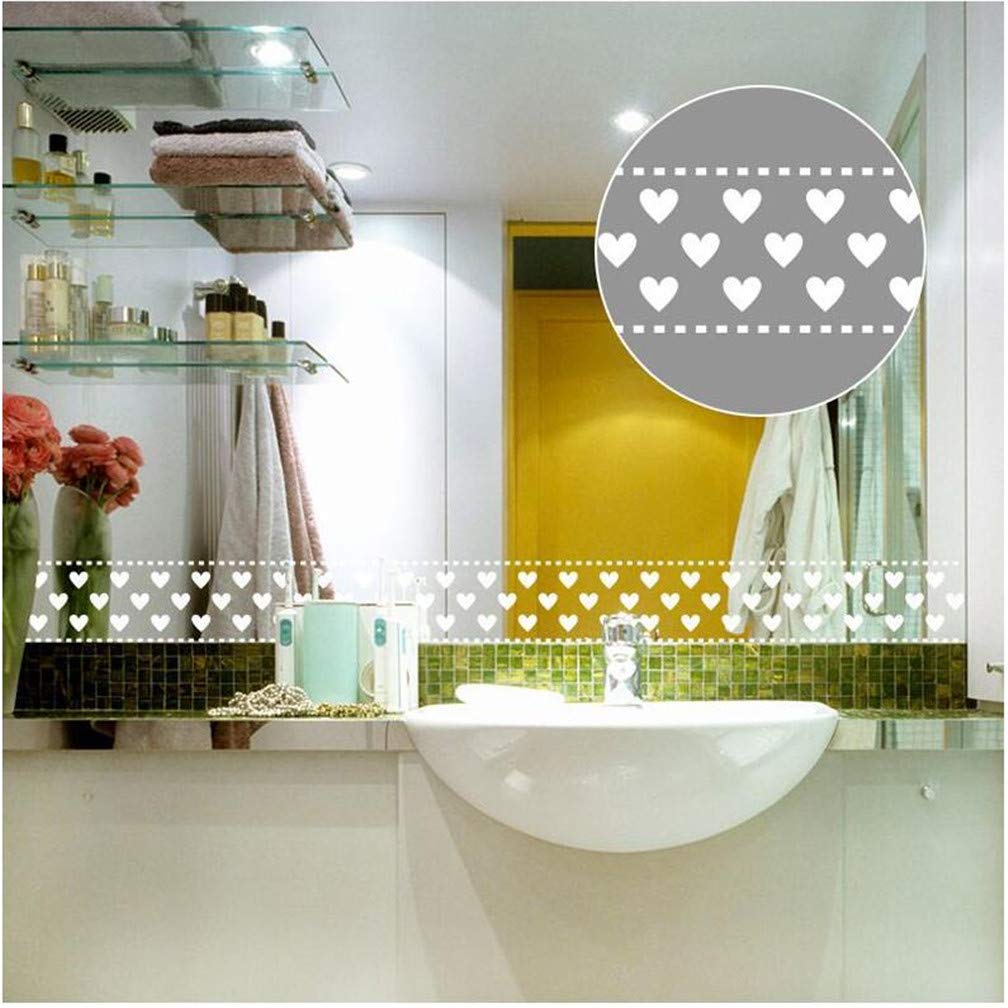 White Lace Transparent Wallpaper Border, 3.94 inch X 393.7 inch/ Roll Self Adhesive Removable Waterproof Wall Border, for Shop Display Window Glass Door Bathroom Tile Mirror Decor Sticker (Heart 04)