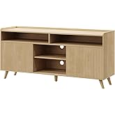 Algglobuy Farmhouse TV Stand for 65 Inch, TV Stands for Living Room with Sliding Doors and Adjustable Shelf, Entertainment Ce