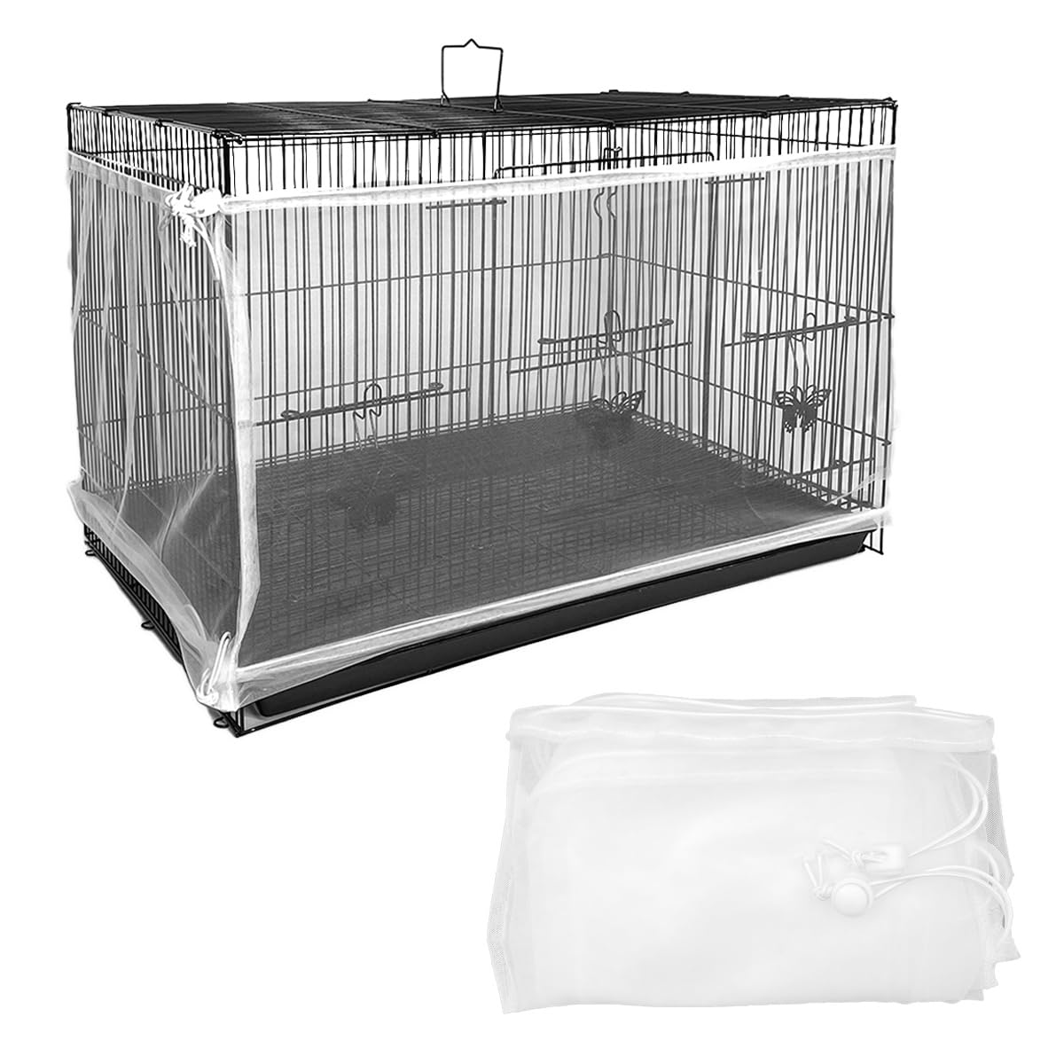 LICQIC Bird Cage Seed Catcher, Adjustable Birdcage Cover, Stretchy Bird Cage Cover, White, 118.1 x 15 Inch/ 300 x 37 cm