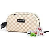 Cerbonny Reusable Lunch Bag, Khaki Checkerboard, 2.5L, Insulated, Leak Proof, Zipper Closure, 2 Compartments, Perfect for Picnic, Work, School, Travel