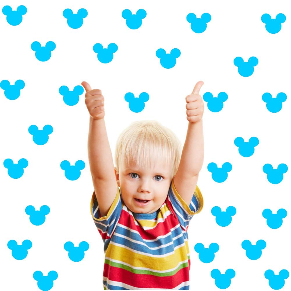 24pcs Cartoon Mickey Mouse Head Art Wall Decals For Kids Room Boy Bedroom Vinyl Wall Decor Nursery Kids Wall Stickers (Sky Blue)