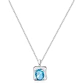Teppdfann Silver Aquamarine Necklace for Women - Square Cut Blue Gemstone Pendant Necklace, March Birthstone Jewelry with Adjustable Chain