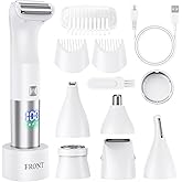Bikini Trimmer for Women - 6 in 1 Electric Razors for Women, Cordless Rechargeable Electric Shaver, IPX7 Waterproof Wet Dry Lady Body Hair Remover for Face Nose Eyebrow Arm Leg Pubic Armpit