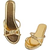 GORGLITTER Women's Strappy Flat Sandals Open Toe Metallic Summer Trendy 2025 Dressy Slides