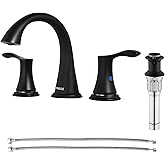 PARLOS Widespread 2 Handles Bathroom Faucet with Pop Up Sink Drain and cUPC Faucet Supply Lines, Matte Black, Demeter 14135