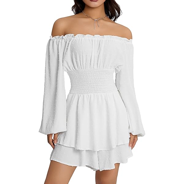Aopwsrlyi Women's Off Shoulder Ruffle Mini Dress Puff Long