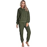SIAEAMRG Womens Fuzzy Sherpa Fleece Pajamas Set, Long Sleeve Hoodies Pajama Pants 2 Piece Outfits Loungewear Sleepwear