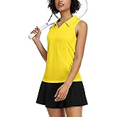 COOrun Womens Golf Shirts Sleeveless Polo Shirt Slim Fit Tennis Tank V Neck Athletic Shirt Lightweight Workout Tops,Yellow Small