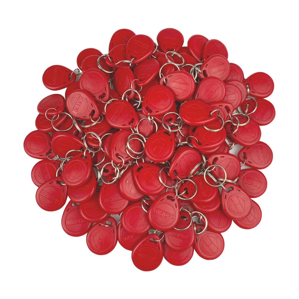 FST (pack of 100) EM 125KHz EM4100 Keyfobs RFID Access Control Cards Proximity TK4100 Keychains Smart ID Keycard Read Only (Red)