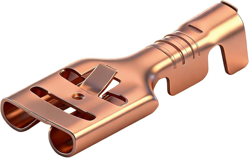 Heschen 100x 6.3mm Brass Spade Crimp Terminals Non-Insulated for 1-1.5mm² Cable