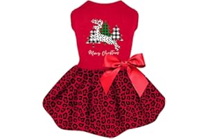 YIKEYO Dog Christmas Dress Leopard Dog Christmas Outfit Xmas Puppy Clothes for Small Dog Girl Puppy Teacup Chihuahua Yorkie Dog, Size XS, Color Red, Extra Small Dog Clothes Dog Holiday Dress
