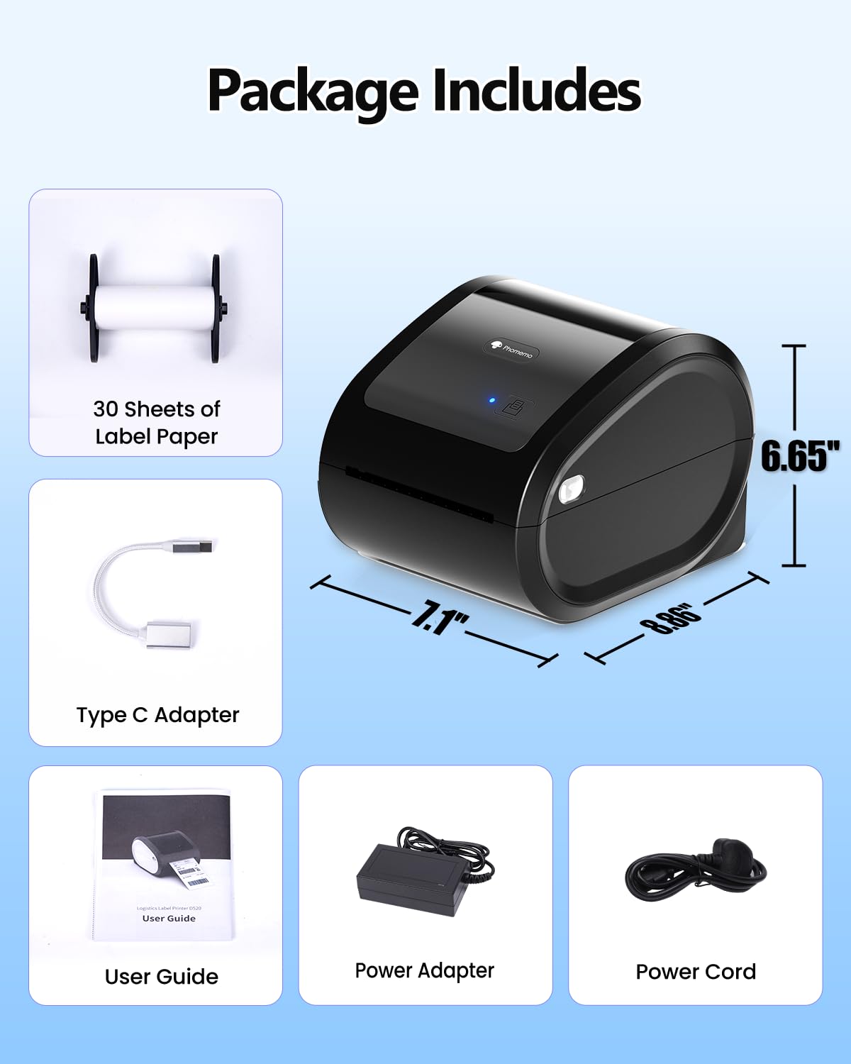 Phomemo Bluetooth Thermal Label Printer 4X6 Wireless Shipping Label Printer Build-in Holder, Thermal Label Maker for Return Shipping Package, Compatible with Amazon, USPS, Shopify, Ebay