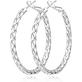 Geveay 925 Sterling Silver Post Hoop Earrings Lightweight Twisted Hoop Earrings for Women Hypoallergenic Large Hoop Earrings 30/40/50MM