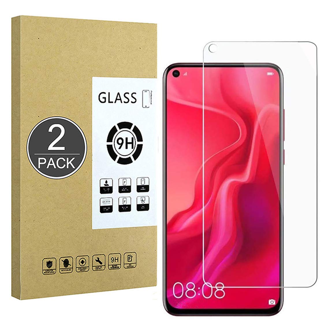 E-Hamii [2-Pack Screen Protector Compatible with Huawei Honor 20 Pro, 0.26mm HD Anti-Scratch and Anti-fingerprint Protect Film, 9H Tempered Glass Protective Cover[Bubble-Free]