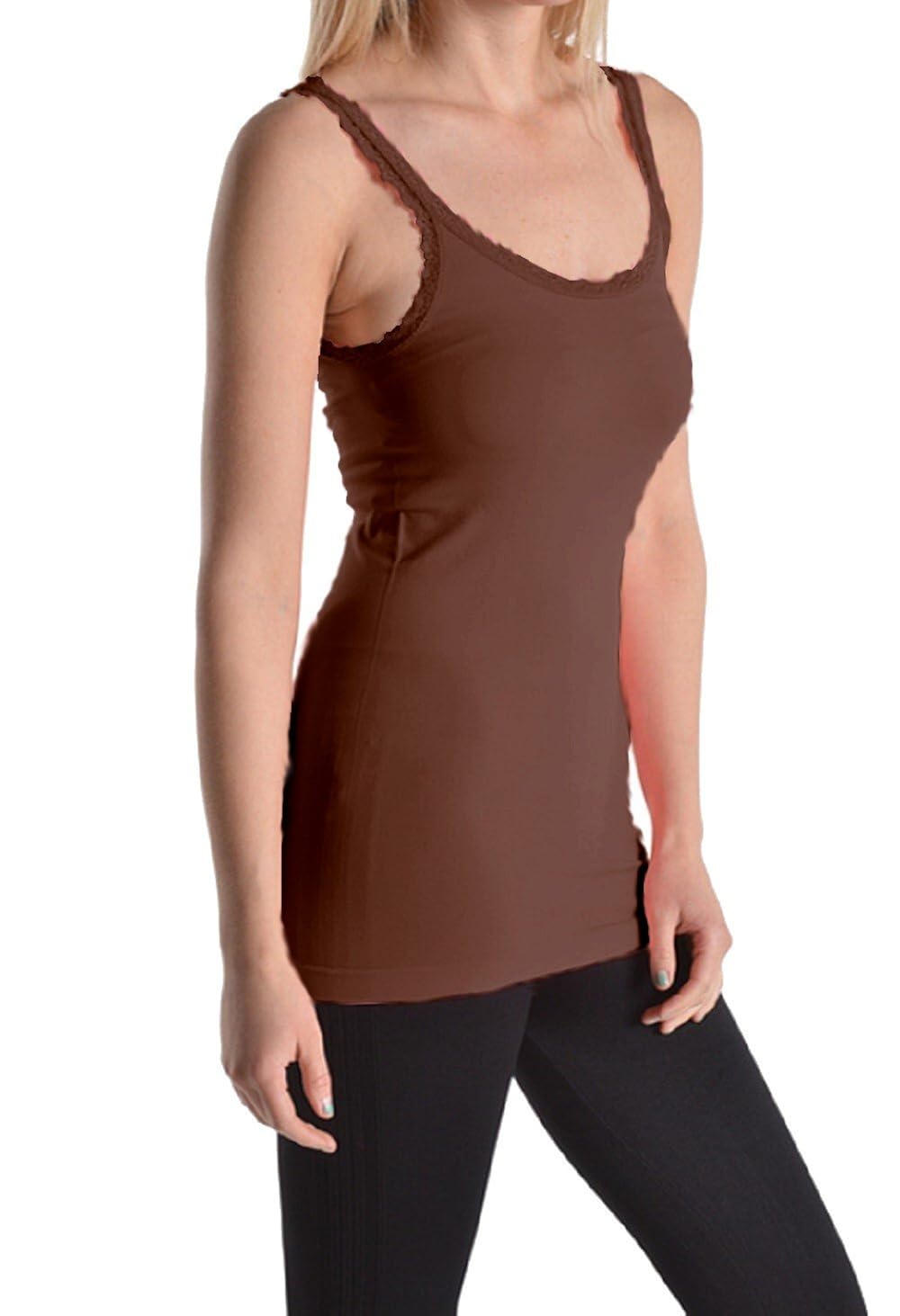 Womens Ladies Missy Seamless Lace Trim Cami Fashion Tank Top