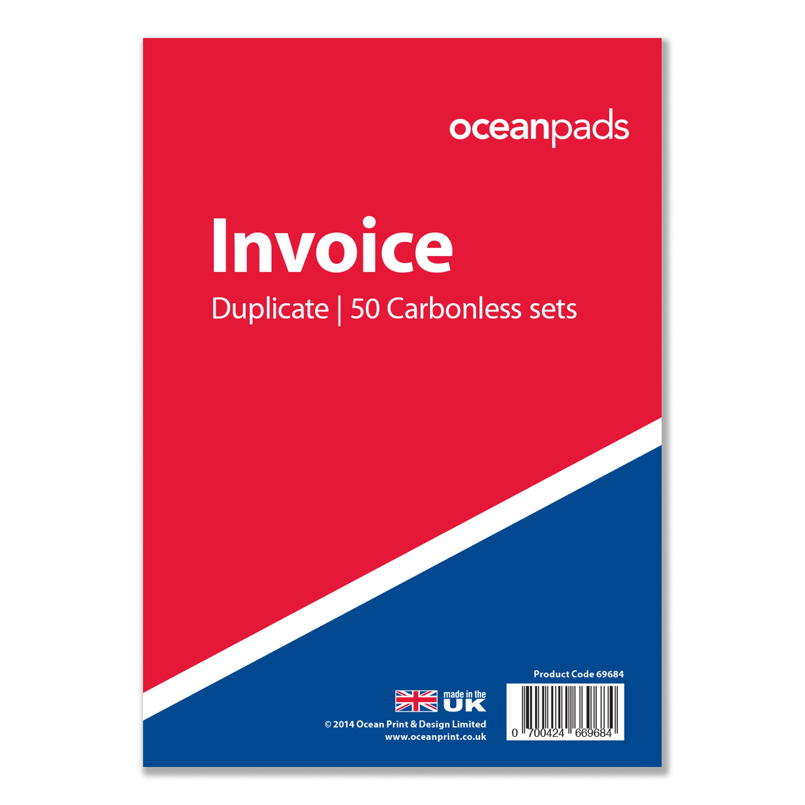 Ocean Pads Invoice Book Duplicate, A5 148 x 210mm, 2-Part White and Yellow Carbonless Paper (Product Ref. 69684)