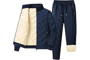 Men’S Winter Sports Tracksuit – Stand Collar Jacket and Pants 2-Piece Warm Cotton Casual Set