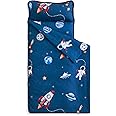 Wake In Cloud - Toddler Nap Mat with Pillow and Blanket, for Kids Boys in Kindergarten Daycare Preschool Pre K, Roll Up Sleeping Bag, Spaces Stars Planet Galaxy, Blue White Red, Standard
