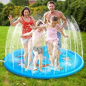 MonQi 1* 68 Pulgadas Splash Pad + 5 * Enchufe de Oído Impermeable y Clip para la Nariz, Juego de Salpicaduras y Salpicaduras, Almohadilla de aspersión para 5 Niños Jugar Juntos (68 Pulgadas)
