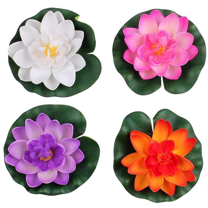 4Pcs Artificial Lotus Flower Floating Waterproof Fake Lotus for Garden