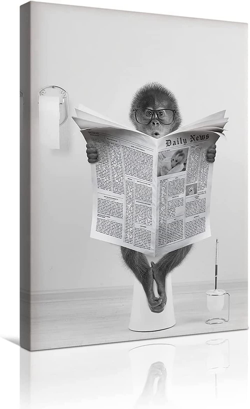 MKHFUW Modern Canvas Wall Art Funny Animals Sitting On The Toilet Newspaper Pictures Reading Bathroom Bedroom Poster Frameless (Monkey, 40 x 60cm) — image 1