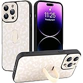 MOWIME Compatible with iPhone 14 Pro Max Case with Finger Strap, Cheetah Print Shockproof Soft TPU Protective Cover for Women Girls, Slim Anti Scratch Case for iPhone 14 Pro Max 6.7 Inch, White