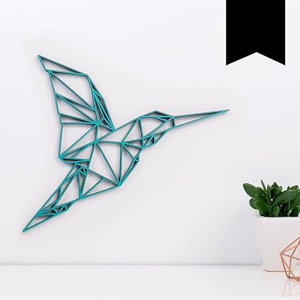 KLEINLAUT 3D-Origamis aus Holz - Wähle Ein Motiv & Farbe - Kolibri - 30 x 26,5 cm (L) - Schwarz