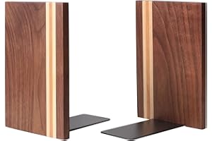 Muso Wood Artist Bookends, Decorative Bookshelf Book Ends Heavy Duty Bookends Desktop Organize Books Wooden Book Ends for Home Office Kitchen 6"x4" (Walnut)
