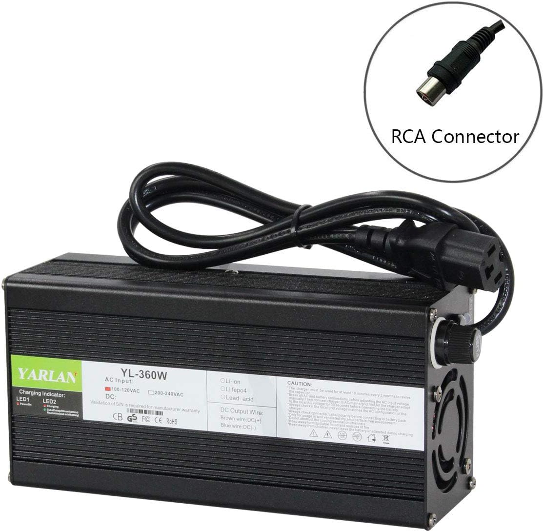 50.4V 6A Charger 12S 44.4V E-Bike Li-ion Battery Smart Charger Lipo/LiMn2O4/LiCoO2 Battery Charger with Fan Aluminum Case (50.4V6A RCA)