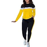 Kencey Women's 2 Piece Tracksuit Set Long Sleeve Color Block Lightweight Workout Athletic Sweatsuit Yellow