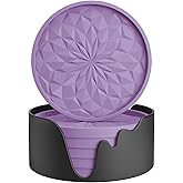 ME.FAN Silicone Coasters with Holder,[6 Pack] Drinking Coasters - Cup Mat for Hot or Cold Drinks, Thickened, Non-Slip, Non-stick,Deep Tray Light Purple