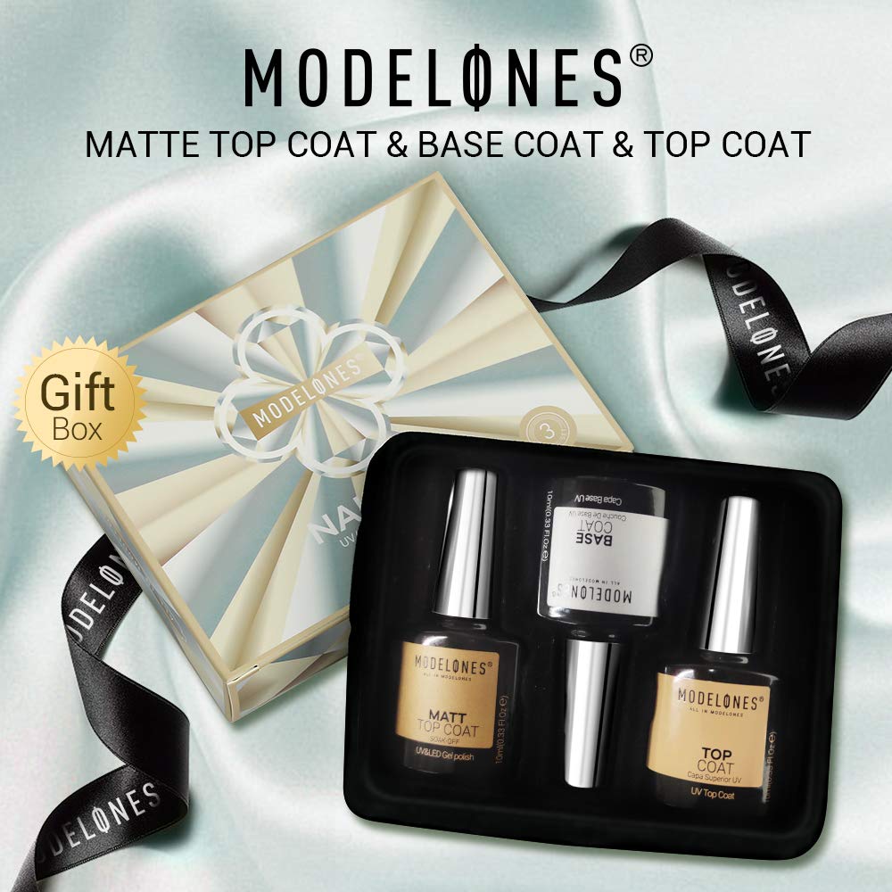 Modelones Matte Gel Top Coat With Base Top Coat Gel Nail Polish, No Wipe Top Coat LED Nail Lamp Needed, Soak Off Varnish 3x10ml, High Gloss Shiny and Matte Effects In One Set : Beauty