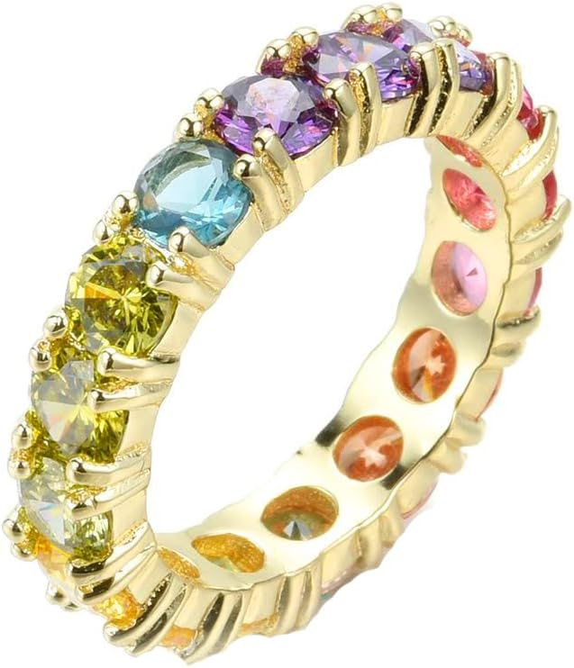 Women's 4MM Sterling Silver Rainbow Round Cubic Zirconia Eternity Ring