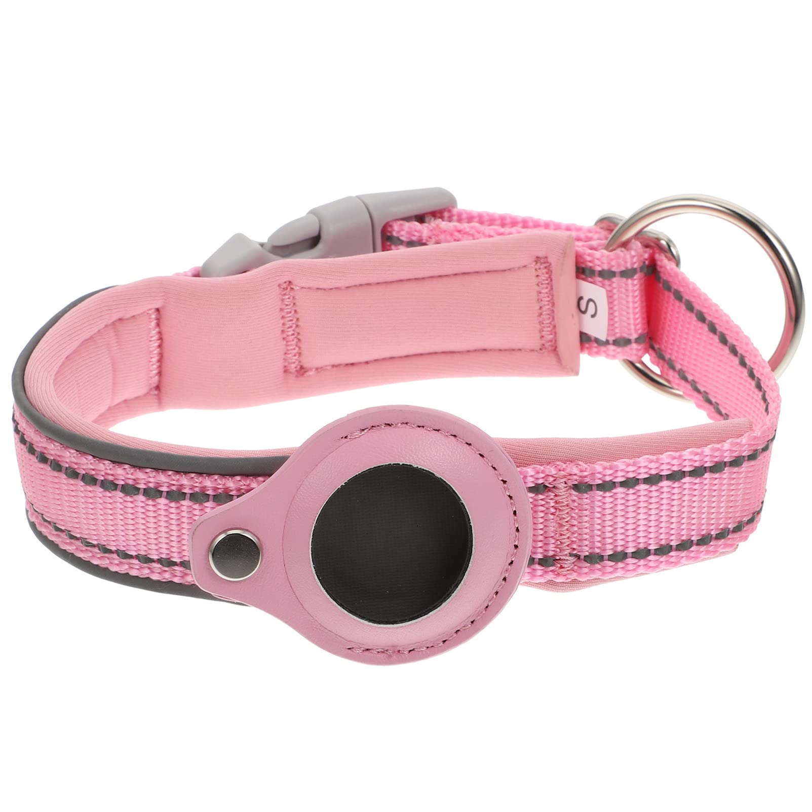 Airtag Dog Collar Reflective Dog Collar Airtag Holder Air Tag Case with Quick Release Buckle for Medium Large Dogs Pink