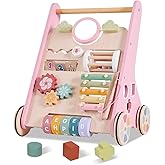 Wooden Baby Walker Wheels,Baby Push Walker for Babies 10 Months+ Montessori,Toddler Walker Push Toy Wooden Activity Walker for Boy,Walking Toys 12 Months+ Learning to Walk