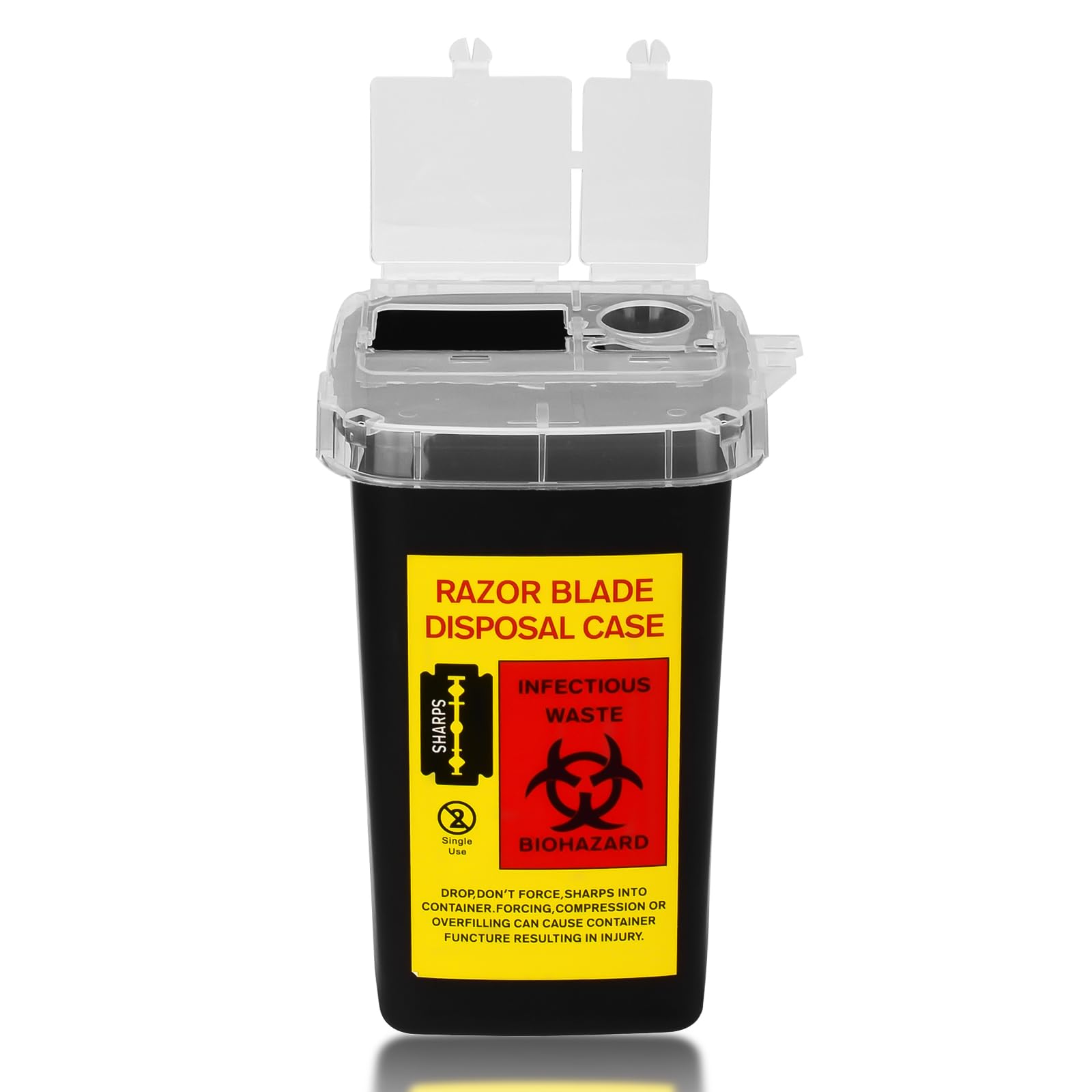 ATOMUS 1L Plastic Sharps Container, Safe Lock Tattoo Medical Disposal Box, Puncture & Impact-Resistant, Mini Size, Black