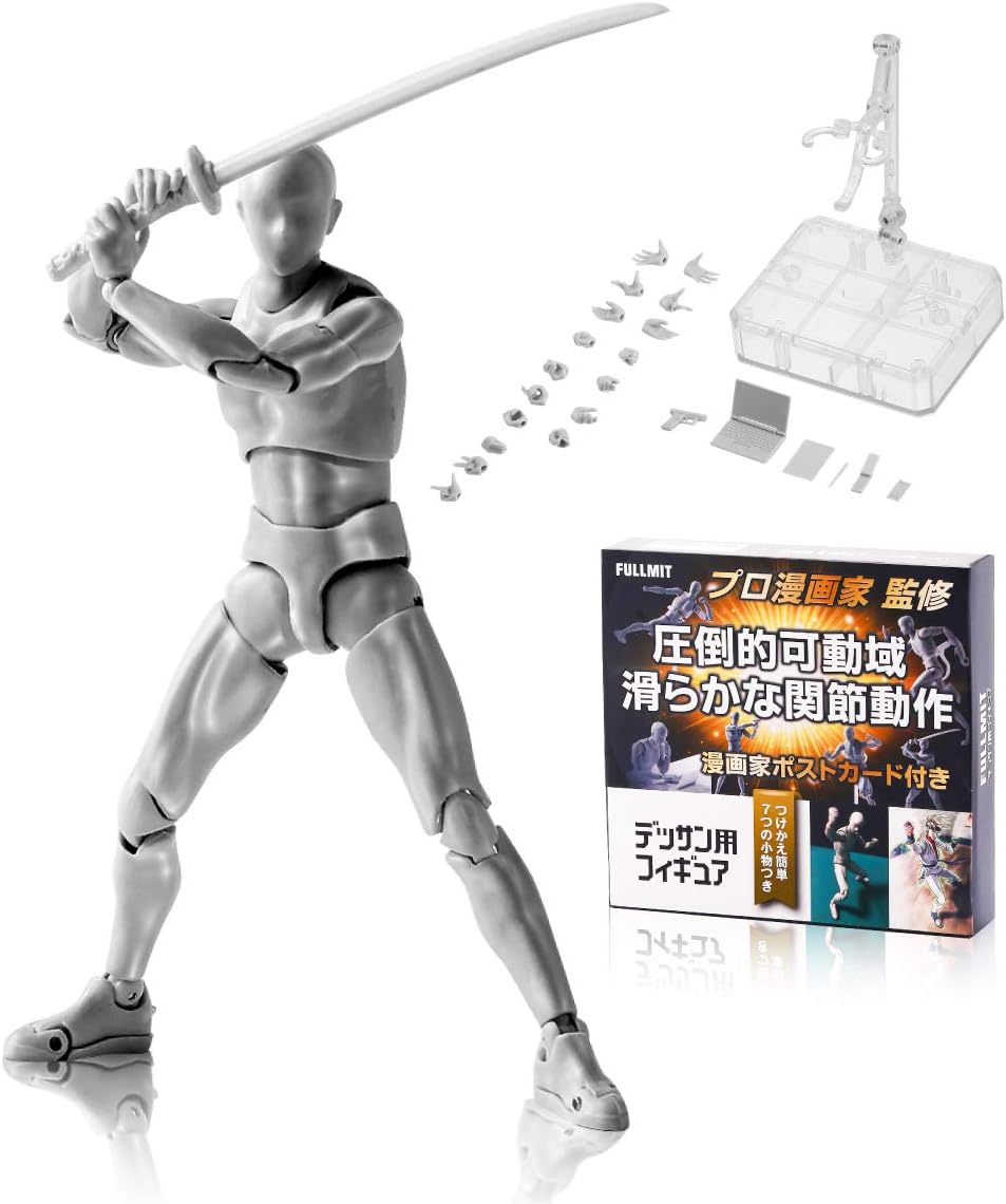 Amazon プロ漫画家ポストカード プロイラストレーター描き方マニュアル付き フルミット デッサン人形 モデル人形 フィギュア 漫画 キャラクター イラスト デッサン 作画 練習 男性 模型 ドールタイプ 1 12 小道具 スタンド付き グレー モデル人形 手 通販
