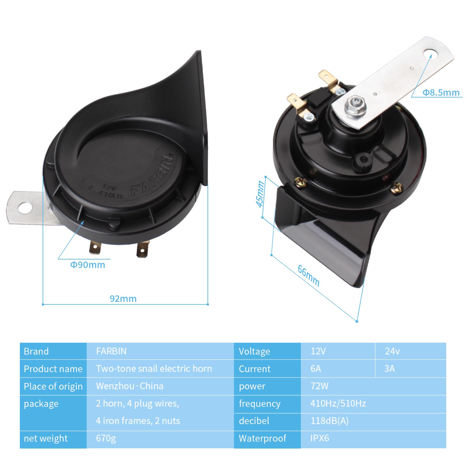 Car Horn, banhao Motorcycle Horn Loud Truck Train Horns 12V 125dB, Waterproof High Low Tone, Universal Fit, Super Loud for Commercial/Off-Road Vehicles, Electric Cars, Trucks