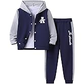 Kxuryueo Boys Clothes Button Down Hoodies & Jogger Pants Set Casual Color Block Sweatsuit (Size: 5-9T)