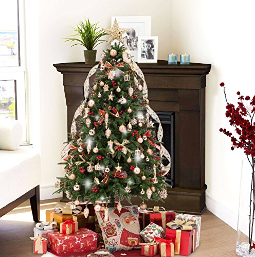 AMS 72ct Christmas Ball Assorted Pendant Shatterproof Ball Ornament Set Seasonal Decorations with Reusable Hand-help Gift Boxes Ideal for Xmas, Holiday and Party(72ct, Champagne)