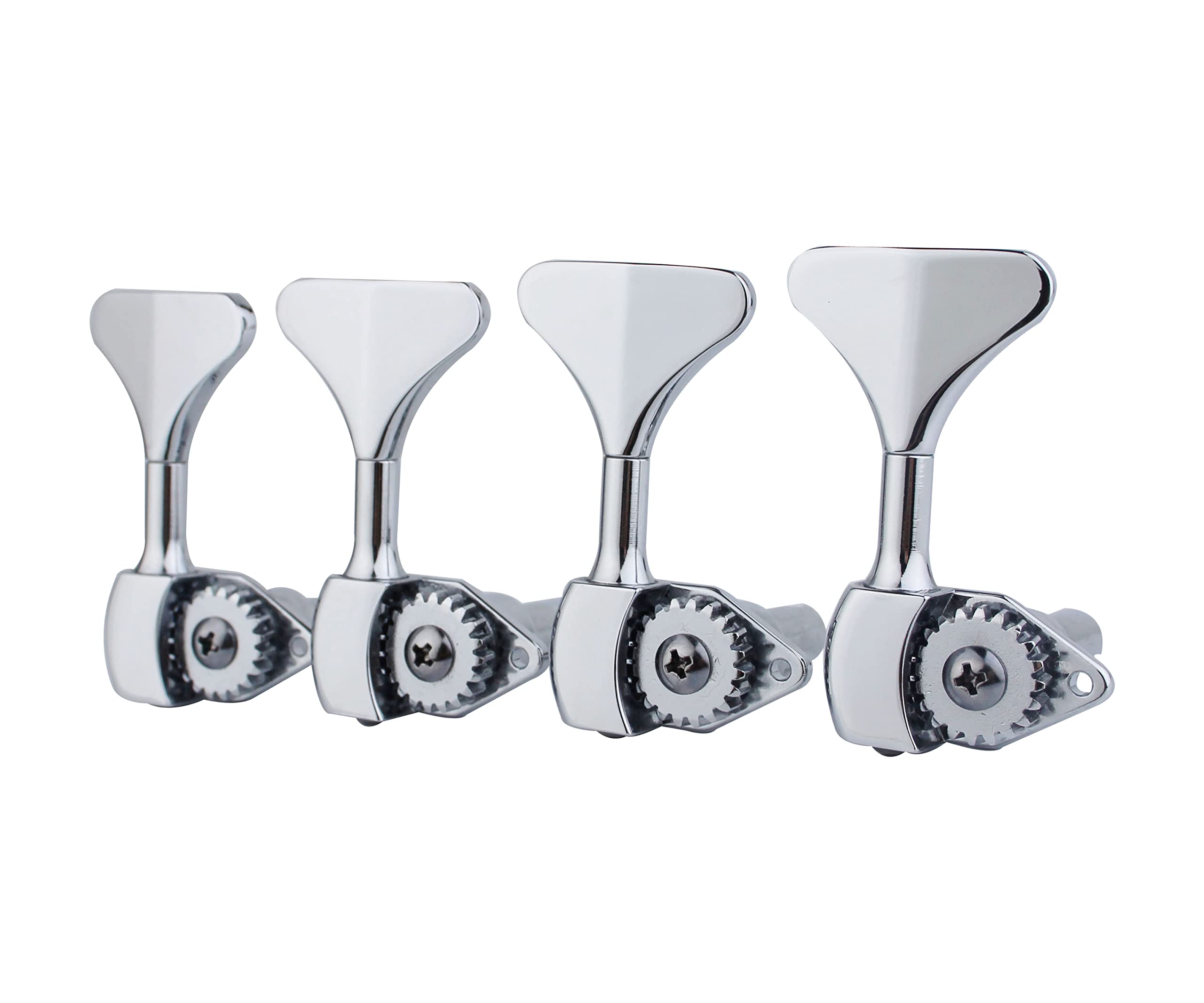 Guyker Bass Machine Head (4 for Right) - 1:20 Ratio Open Gear Tuners Tuning Key Pegs Replacement for Electric Jazz Guitar Bass or Precision Instruments - Chrome