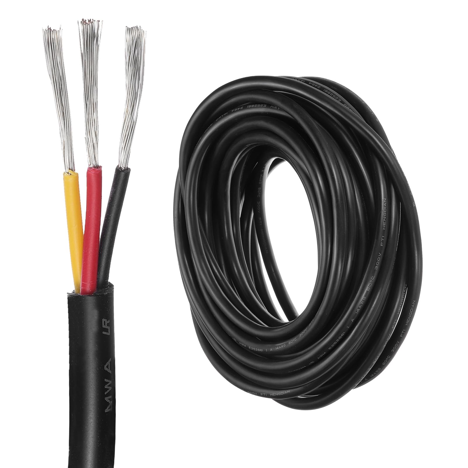DMiotech 14 Gauge Wire Electrical Wire 3 Conductor, 14 AWG Extension Cable Cord 50 Ft/15 m UL2464 300V Stranded Tinned Copper Wire for LED Lighting Automotive