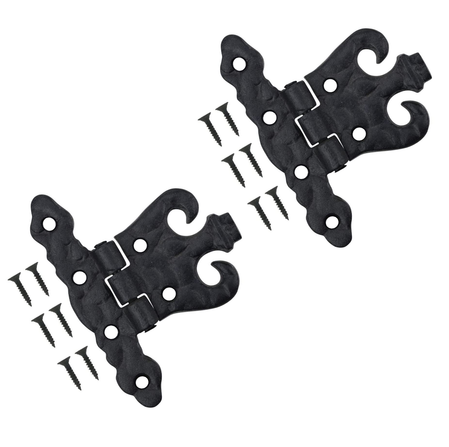 TERF® 110mm Traditional Vintage Style Antique Black Fancy Door Hinges 110mm [4.33 inch] Folding For Home Furniture Bathroom Cabinet Window Wardrobe Showcase Doors Including Fixing Screw - Pack of 2